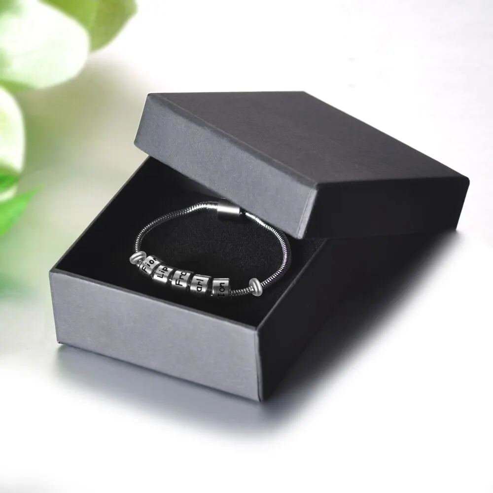 Pulsera de identificación con nombre grabado personalizado para mujer, joyería de acero inoxidable, abalorio, brazalete personalizado, regalo de aniversario para amantes de la familia