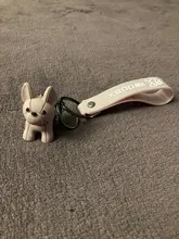 Moda Punk llavero de Bulldog Francés de cuero de la PU perro llaveros para las mujeres bolso colgante joyas baratija del coche de los hombres, anillo de clave de la cadena