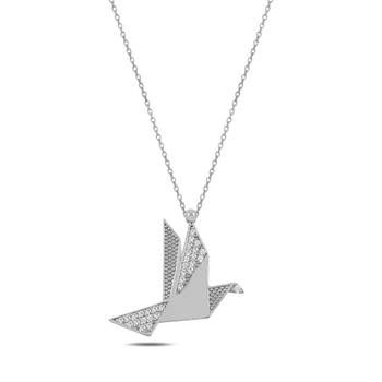 

KUTAYDAN Origami Phoenix Zircon Stone Ghost Pendant 925 Sterling Silver