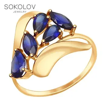 

SOKOLOV ring gold with corundums Sapphire (synthetic) fashion jewelry 585 women's male