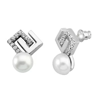 

Sterling silver earrings 925m pearl shapes U zircons close pressure women