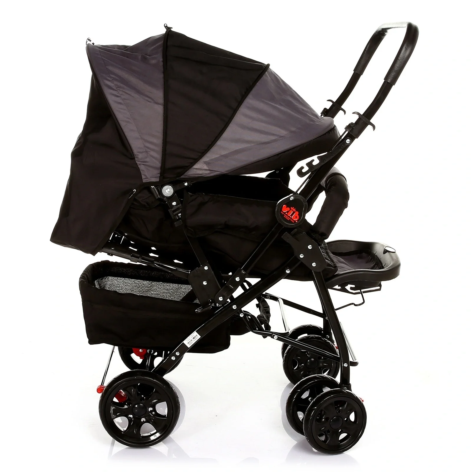 Two-Way Baby Stroller Child cart Wide Bottom Basket Back Biberon In Fabric and Material Pocket