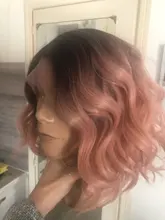 Wig Hair-Wig Short L-Part Heat-Resistant-Fiber Bob Lace-Front Pink Colored Synthetic