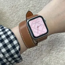 Correa de doble recorrido para Apple watch, correa de reloj de cuero genuino de 44mm/40mm 42mm/38mm, serie iWatch 5 4 3 se 6