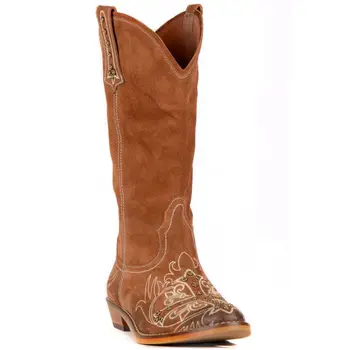

FootCourt- Suede Camel Knee High Women Cowboy Boots Vintage Tan Boots Handmade Boots Wedge Texas Spring Autumn Shoes