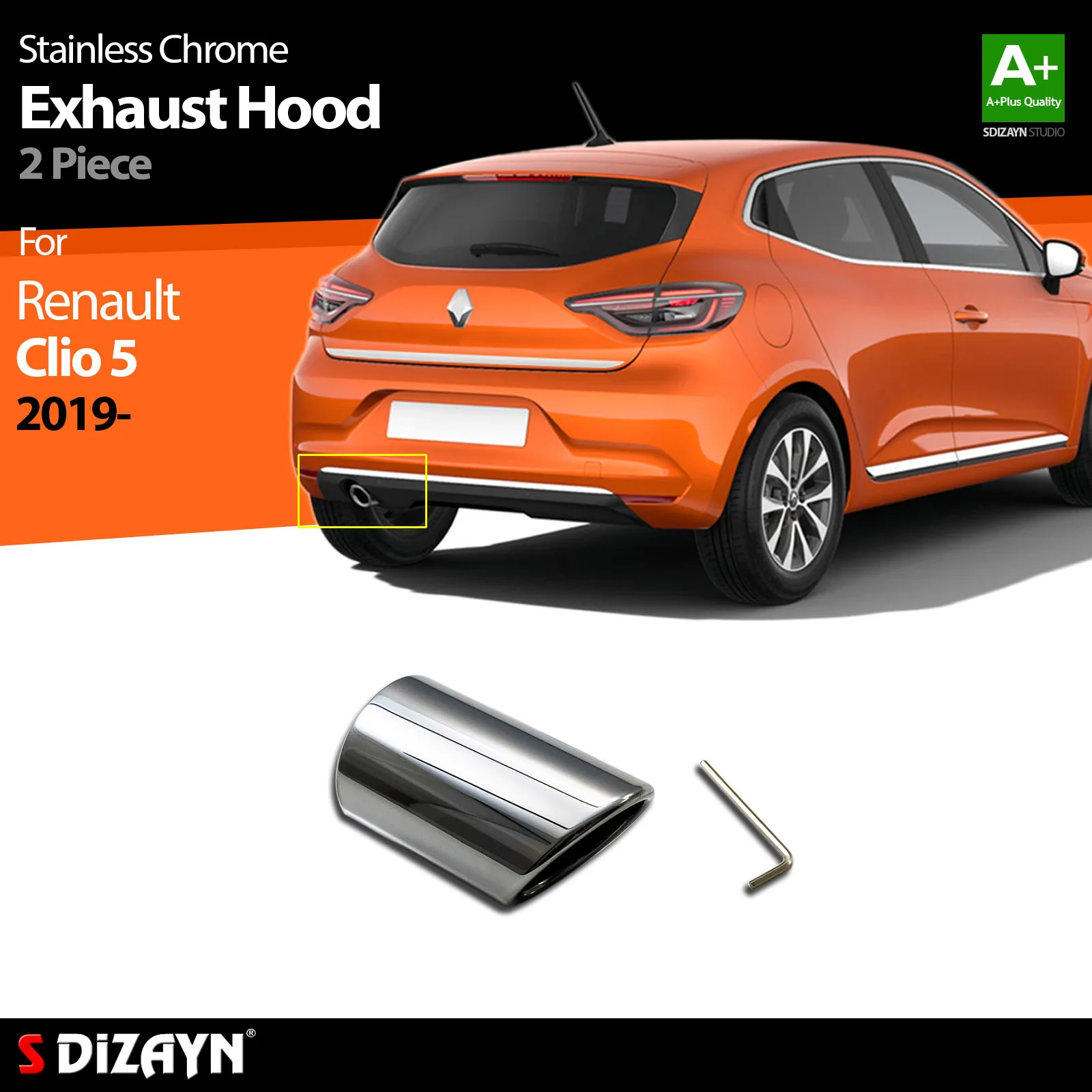 S Dizayn для Renault Clio 5 хромированный выхлопной наконечник из нержавеющей стали 2 шт.