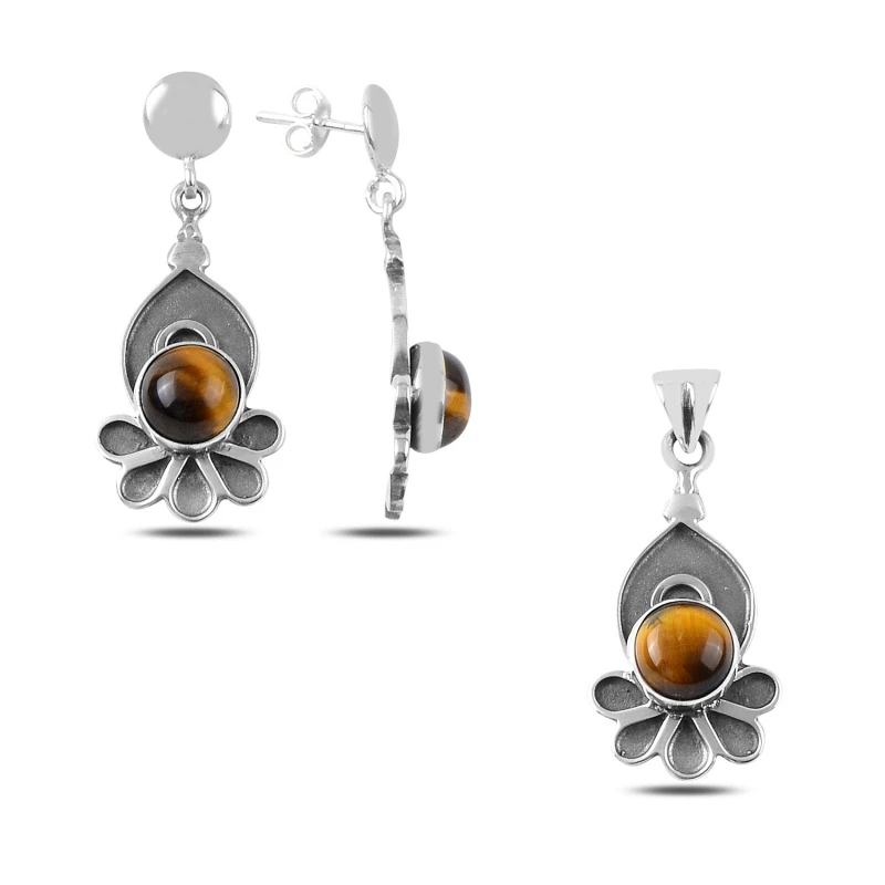 

Silver 925 Sterling Tiger Eye Stone Hand Job Set