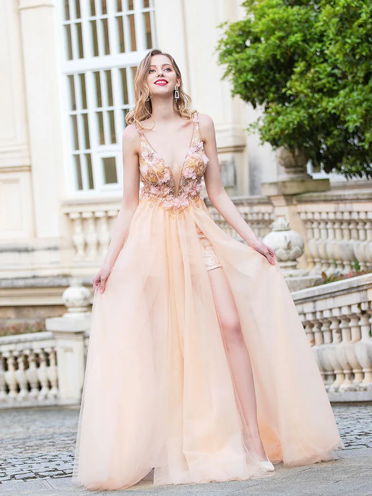 Новинка 2020 официальное вечернее платье длинное газовое с V-образным вырезом и