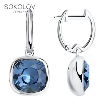 

Sokolov silver drop earrings with stones with Swarovski crystals, fashion jewelry, 925, women's male, long earrings