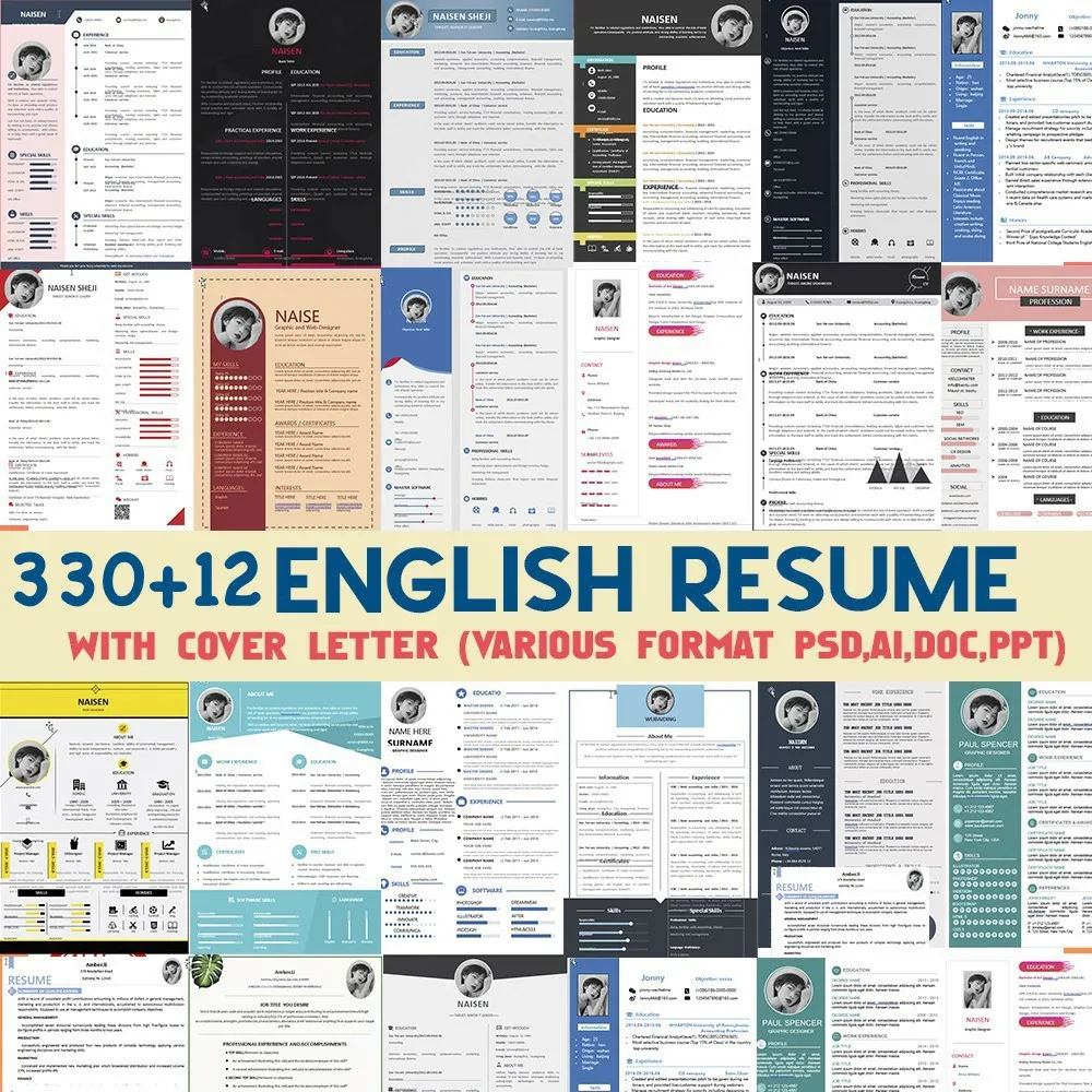 330 + 12 juegos Premium reanudar plantilla paquete con CV y carta