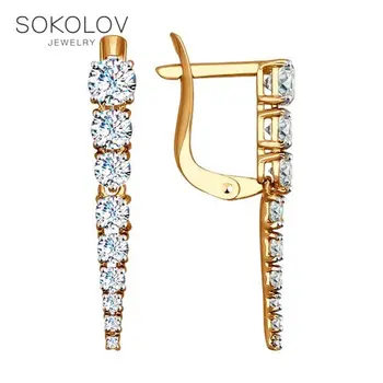 

Drop Earrings with stones long SOKOLOV gold with cubic zirconia fashion jewelry 585 women's male, long earrings