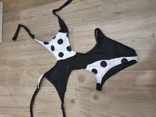 Bañador de lunares con tirantes de retales para mujer, Bikini de una pieza con cuello de pico, Trikini, traje de baño animado para mujer, ropa de playa