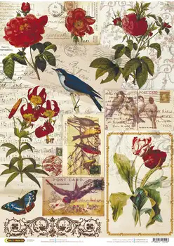 

Rice paper for decoupage craft Premier, 28,2x38,4 cm. Birds and flowers cp04198