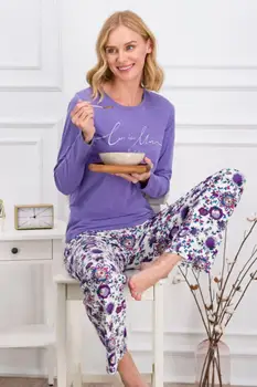 

2 PIECES LONG SLEEVE FLORAL PATTERN PAJAMAS SET