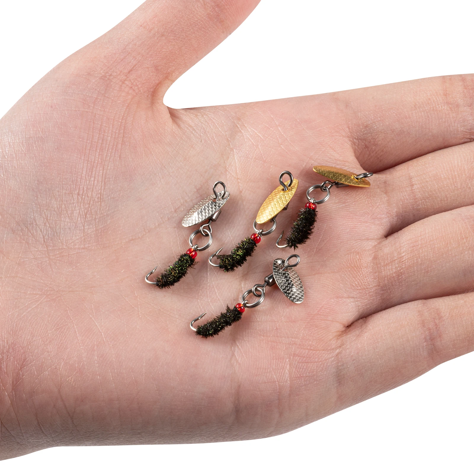 

Goture 8pcs Rotating Sequin Fly Fishing Lure Okin Fly Hook Eccentric Pendant Long Throw Metal Spinner Bait Spoon Wobbler Lures