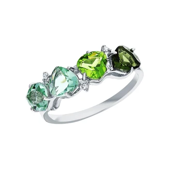 

Silver ring with cubic zirconia, synthetic, tourmaline imitation and amethyst synthetic sunlight sample 925