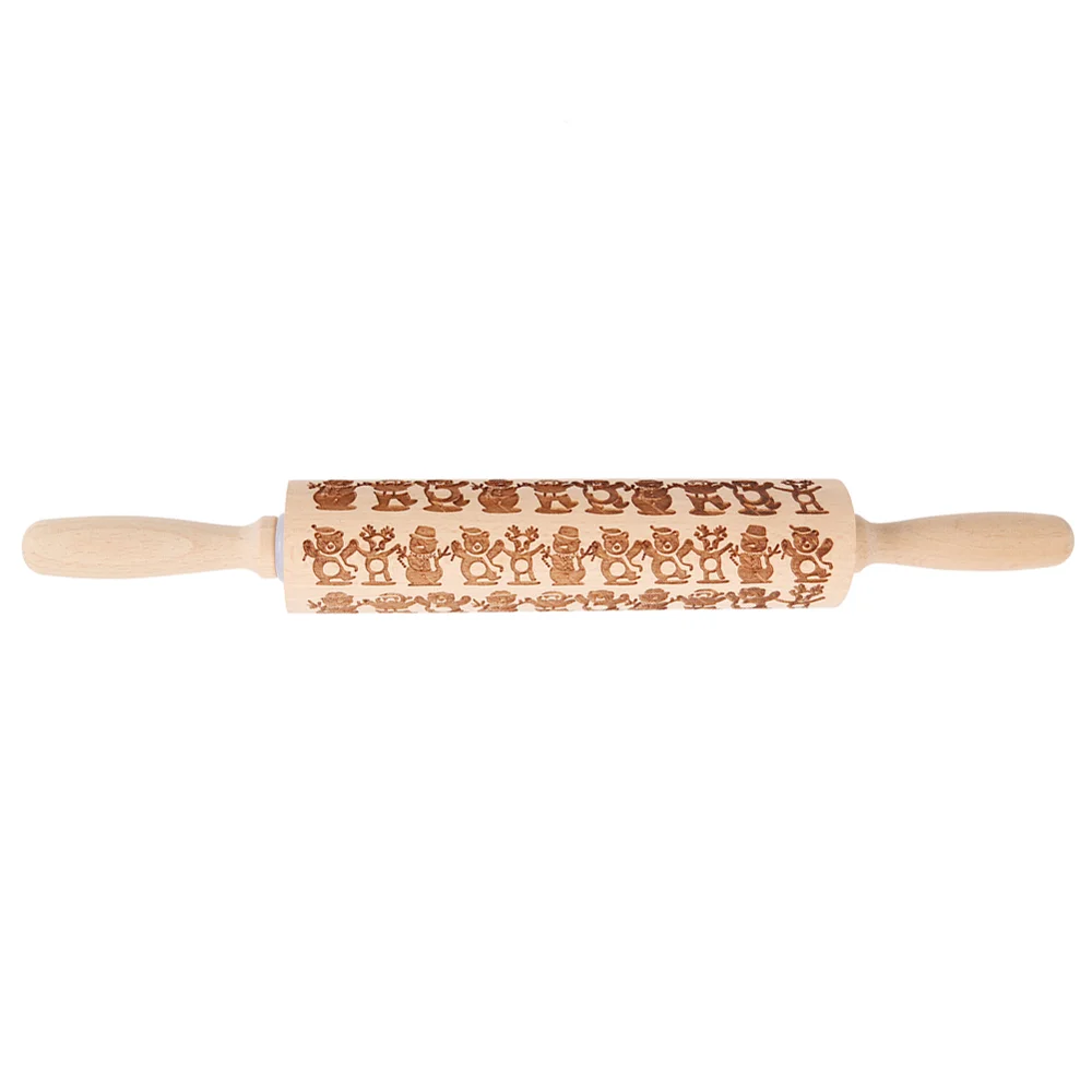 Laser Embossing Rolling Pin Lotus Wooden Christmas Snowflake Flower Patterns Dough Engraved Roller DIY Kitchen Bakeware - Цвет: Бежевый
