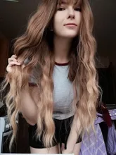 OneNonly-Peluca de cabello sintético largo degradado para mujer, pelo Natural resistente al calor, ondulado y suelto con flequillo, color marrón y Rubio, para Cosplay