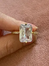Charm-Anillo de piedra de cristal cuadrado para mujer, sortija de oro de circonia grande redonda delicada para mujer, sortija de compromiso de lujo para boda
