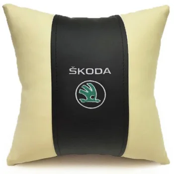 

Eco-leather cushion with Skoda logo (size: 32x32 cm, color: beige with black insert, removable pillowcase with zipper)