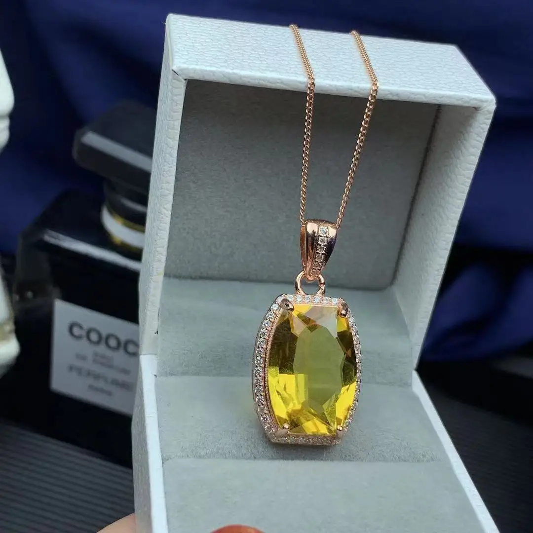 

Ожерелье с кулоном из цитрина и серебра 925 пробы, инкрустированное европейским и американским топазом