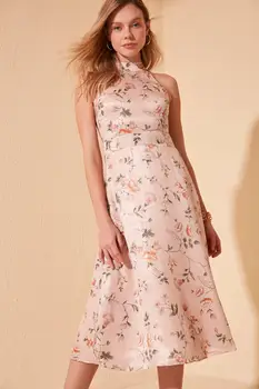 

Trendyol Floral Halter Neck Satin Dress TWOSS20EL1007