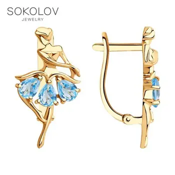 

Drop Earrings with stones SOKOLOV gold with Topaz fashion jewelry 585 women's male, long earrings