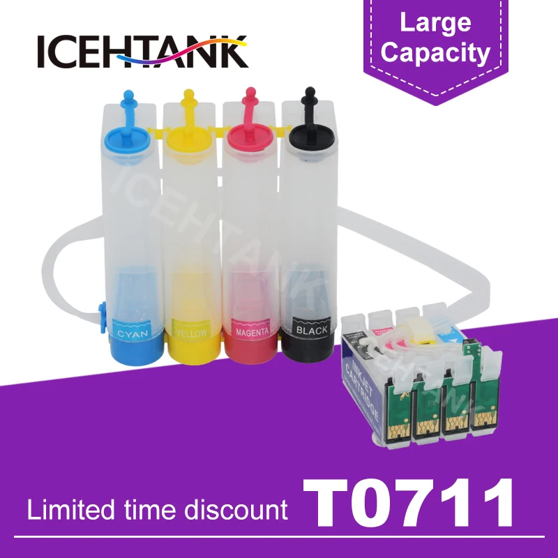 Резервуар для непрерывных чернил ICEHTANK T0711 4 принтера Epson Stylus D120 DX7400 DX7450 DX8400 DX8450 DX9400F