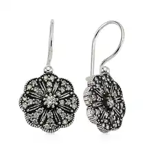 Merve Silver Silver Dangle Flower Earrings