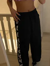 Pantalones Harajuku de pierna ancha para mujer, estampado de mariposa, cintura media, Pantalones suaves para mujer, pantalones sueltos de otoño, pantalones femeninos