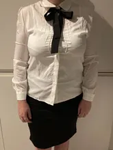 Blusa informal de gasa con lazo elegante para verano, camisa de oficina con cuello de gasa para mujer