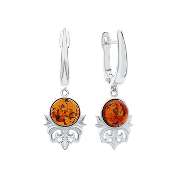 

Silver earrings with amber sunlight sample 925
