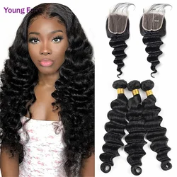 4 Bundles Hair Weaves Brazilian Hair Deep Wave Human Hair Extensions Human Hair Hair Lace with Closure 8-30 inches Natural Women