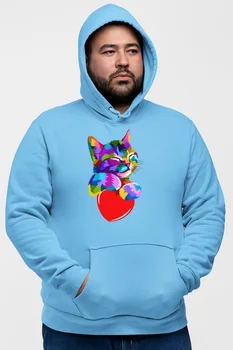 

Angemiel Wear Colorful Heart Wrapped Cat Blue Men 'S Hooded Sweatshirt