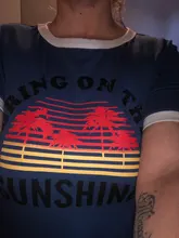 Womens T-Shirt Top-Tees Short-Sleeve Sunshine Bring Letter-Print O-Neck Casual on The