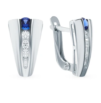 

Silver earrings with sapphires and cubic zirconia sunlight sample 925 test