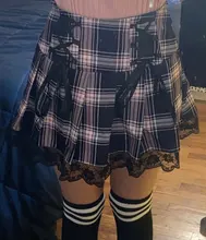 Faldas plisadas Y2K para mujer, faldas plisadas a rayas negras y rosas, Tank Cute Sweet Girls, falda para la escuela a cuadros con cordones, Mini guantes góticos, falda de encaje