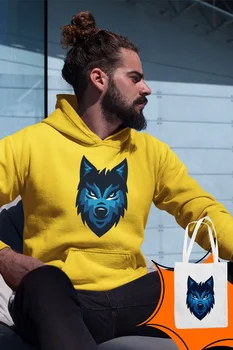 

Angemiel Wear Blue Wolf Yellow Men 'S Hooded Sweatshirt Bags Kombin