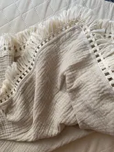 Manta de muselina de algodón con flecos para bebé, 2 capas, mantas con borlas para recién nacido, arrullo, cama, atrezos para fotografía de bebés, Toalla de baño para recién nacidos