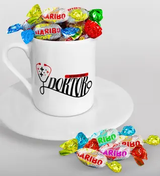 

Personalized Doctor Turkish coffee Cup and Haribo Candy Gift Seti-13