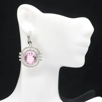 

37x24mm 2020 New Arrival Created Pink Kunzite White CZ Gift For Woman's Silver Earrings