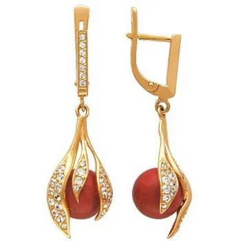 

Esthete earrings with coral and cubic zirconia in red gold
