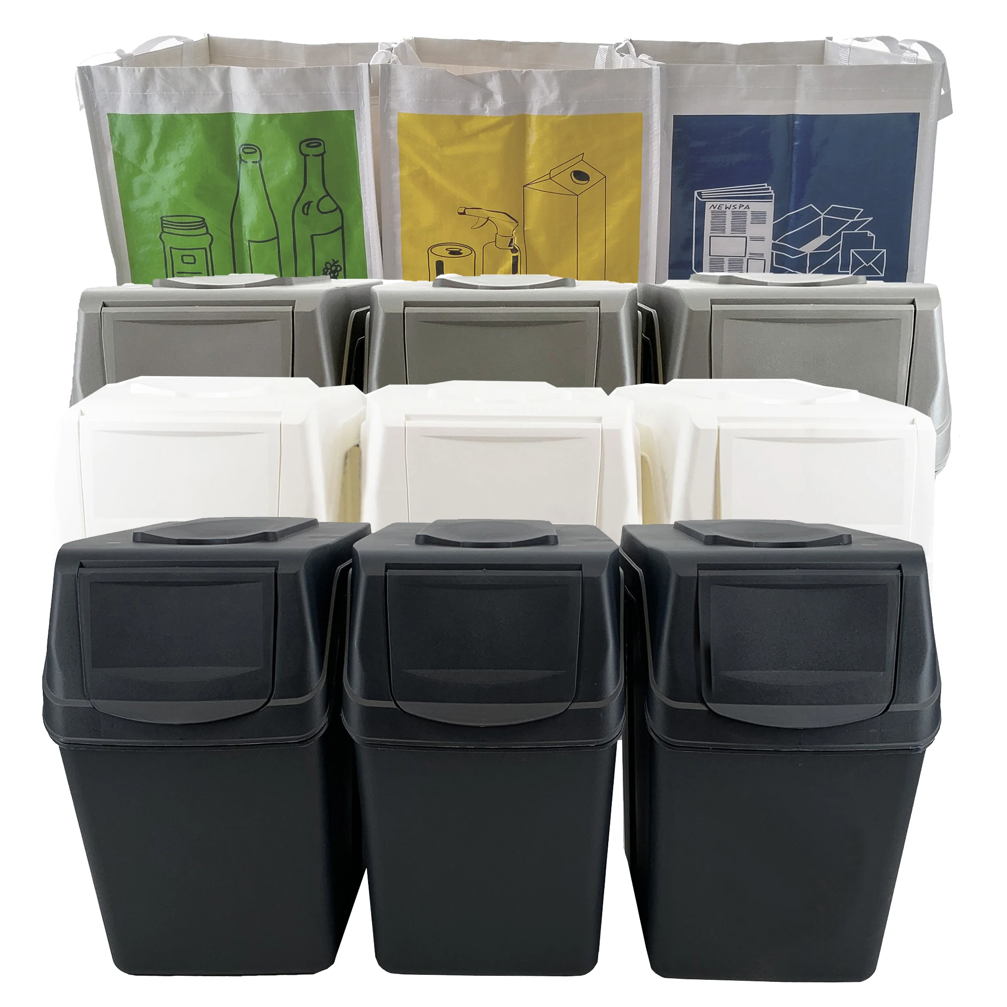 apilable 3 x 20 litros Prosperplast Juego de 3 Cubos de Reciclaje Capacidad Total 60 litros Compartimentos en Color Blanco 
