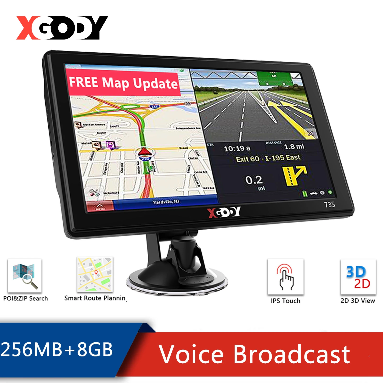 GPS-навигатор XGODY автомобильный навигатор с экраном 7 дюймов 735 256 Мб + 8 Гб HD