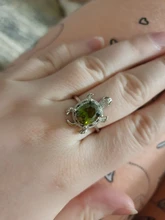 Anillo de tortuga verde oliva grande para mujer, anillos de piedra circón de cristal de Color plateado para mujer, joyería de boda, regalo de San Valentín