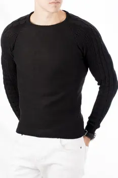 

DeepSEA Black Bicycle Neck Sleeves are Mesh Patterned Fitness Cut Knitwear Sweater 1808060