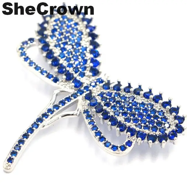 45x39mm Beautiful 13.4g Dragonfly Shape Created Tanzanite Wedding European Silver Brooch