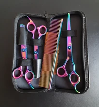 7 pulgadas tijeras de peluquería canina de acero inoxidable peine adelgazamiento gatos domésticos Barber tijeras de peluquería canina Kit para perros el corte de pelo