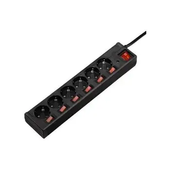 

00121946 power strip 6 seater schuko with 6 + 1 Switch, Black