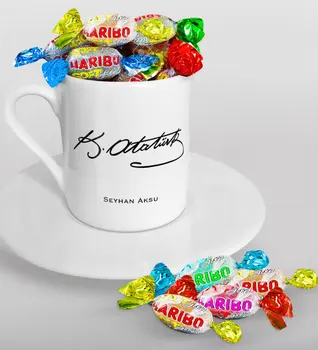 

Personalized Ataturk Themed Turkish coffee Cup and Haribo Candy Gift Seti-6